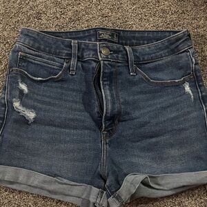 Abercrombie & Fitch Dark Blue Rolled Hem Denim Shorts